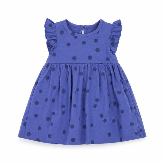 Marks and Spencer Girls Blue Polka Dot Cotton A-Line Size 0-3 Months Round Neck Button