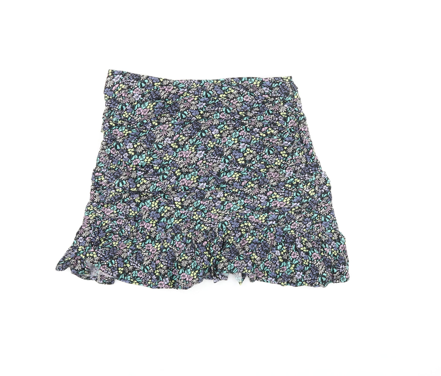 Marks and Spencer Girls Black Floral Viscose Mini Skirt Size 12-13 Years Regular Zip