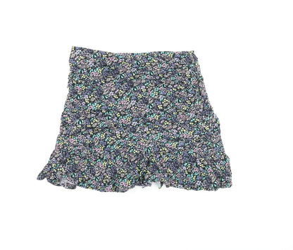 Marks and Spencer Girls Black Floral Viscose Mini Skirt Size 12-13 Years Regular Zip