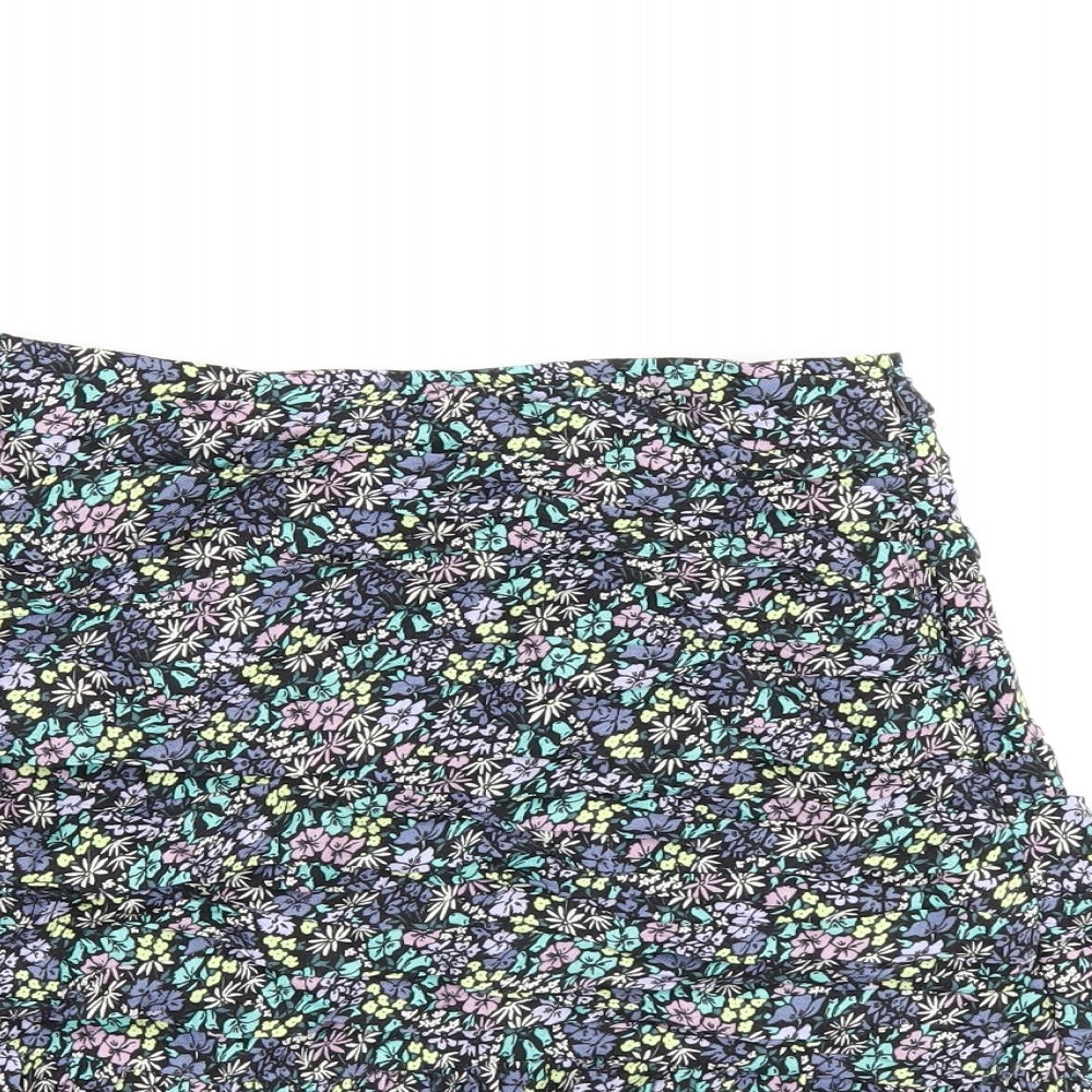 Marks and Spencer Girls Black Floral Viscose Mini Skirt Size 12-13 Years Regular Zip