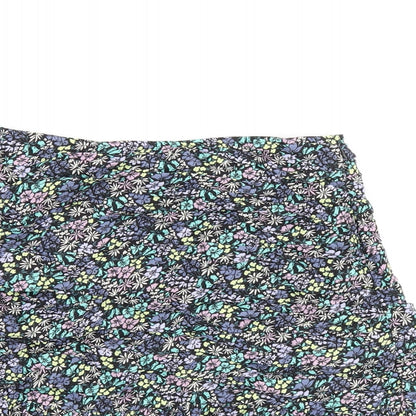 Marks and Spencer Girls Black Floral Viscose Mini Skirt Size 12-13 Years Regular Zip