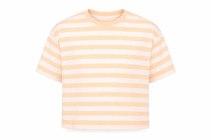 Marks and Spencer Boys White Striped Cotton Basic T-Shirt Size 8-9 Years Round Neck Pullover