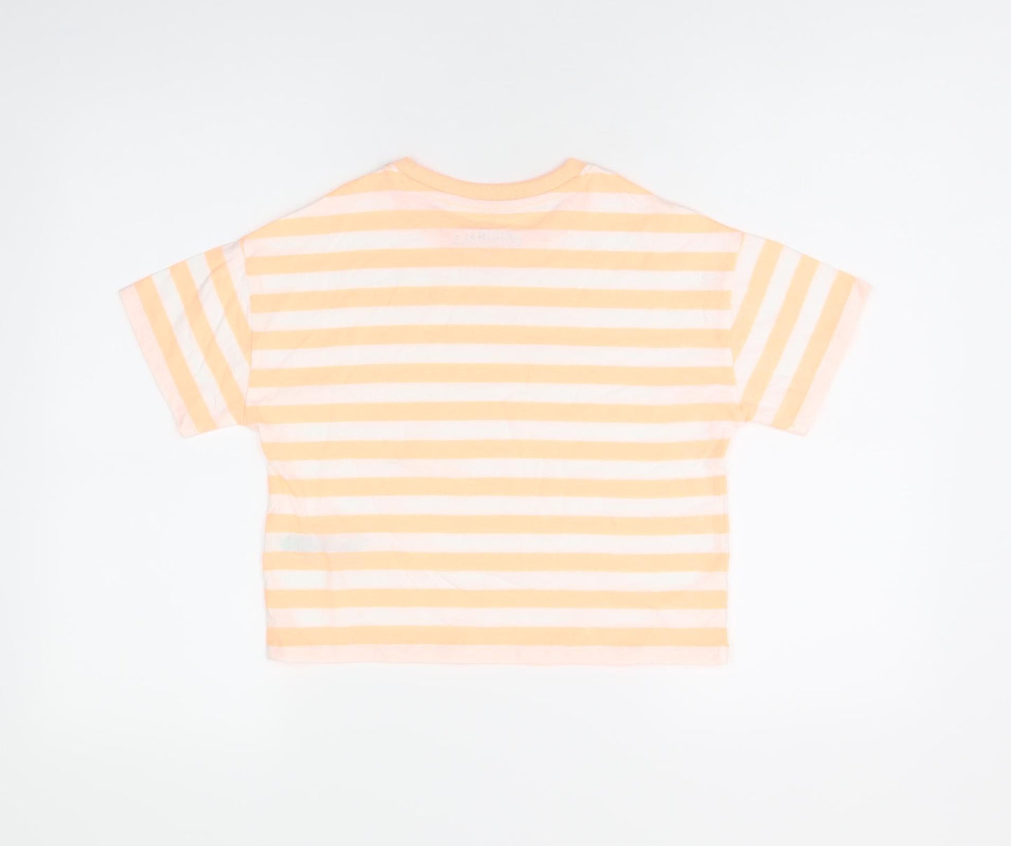 Marks and Spencer Boys White Striped Cotton Basic T-Shirt Size 8-9 Years Round Neck Pullover