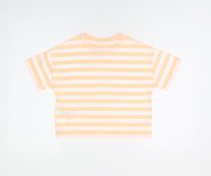Marks and Spencer Boys White Striped Cotton Basic T-Shirt Size 8-9 Years Round Neck Pullover
