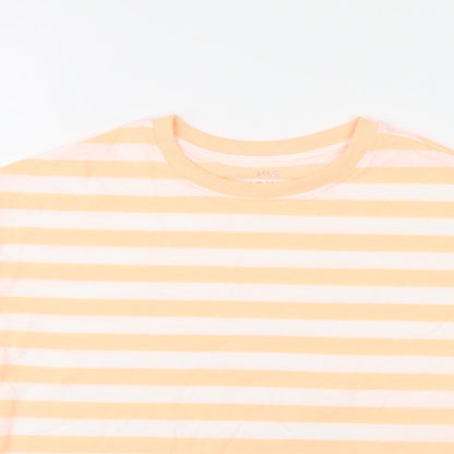 Marks and Spencer Boys White Striped Cotton Basic T-Shirt Size 8-9 Years Round Neck Pullover