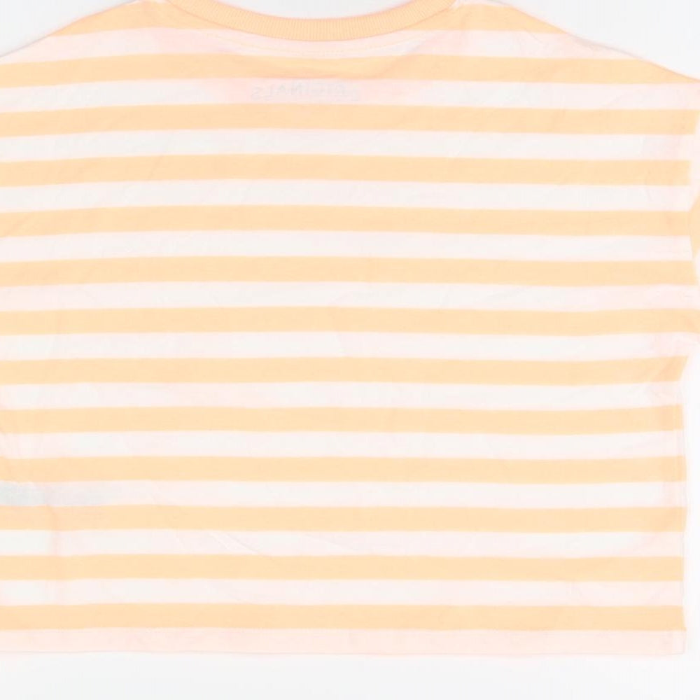 Marks and Spencer Boys White Striped Cotton Basic T-Shirt Size 8-9 Years Round Neck Pullover