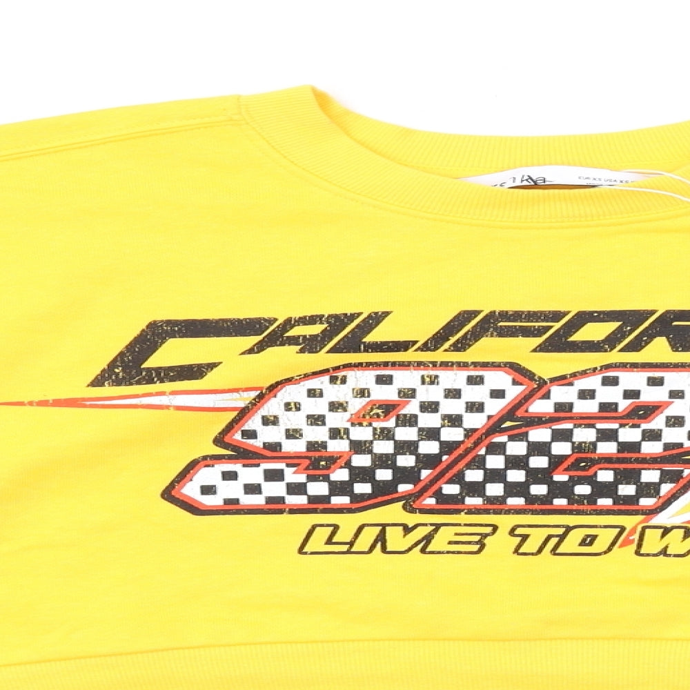 Bershka Womens Yellow Cotton Pullover Sweatshirt Size XS Pullover