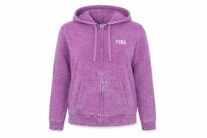 PINK Womens Purple Cotton Full Zip Hoodie Size XL Zip