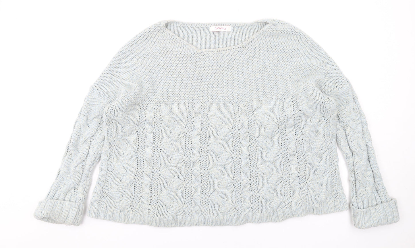 Coleen Womens Blue Round Neck Acrylic Pullover Jumper Size 14