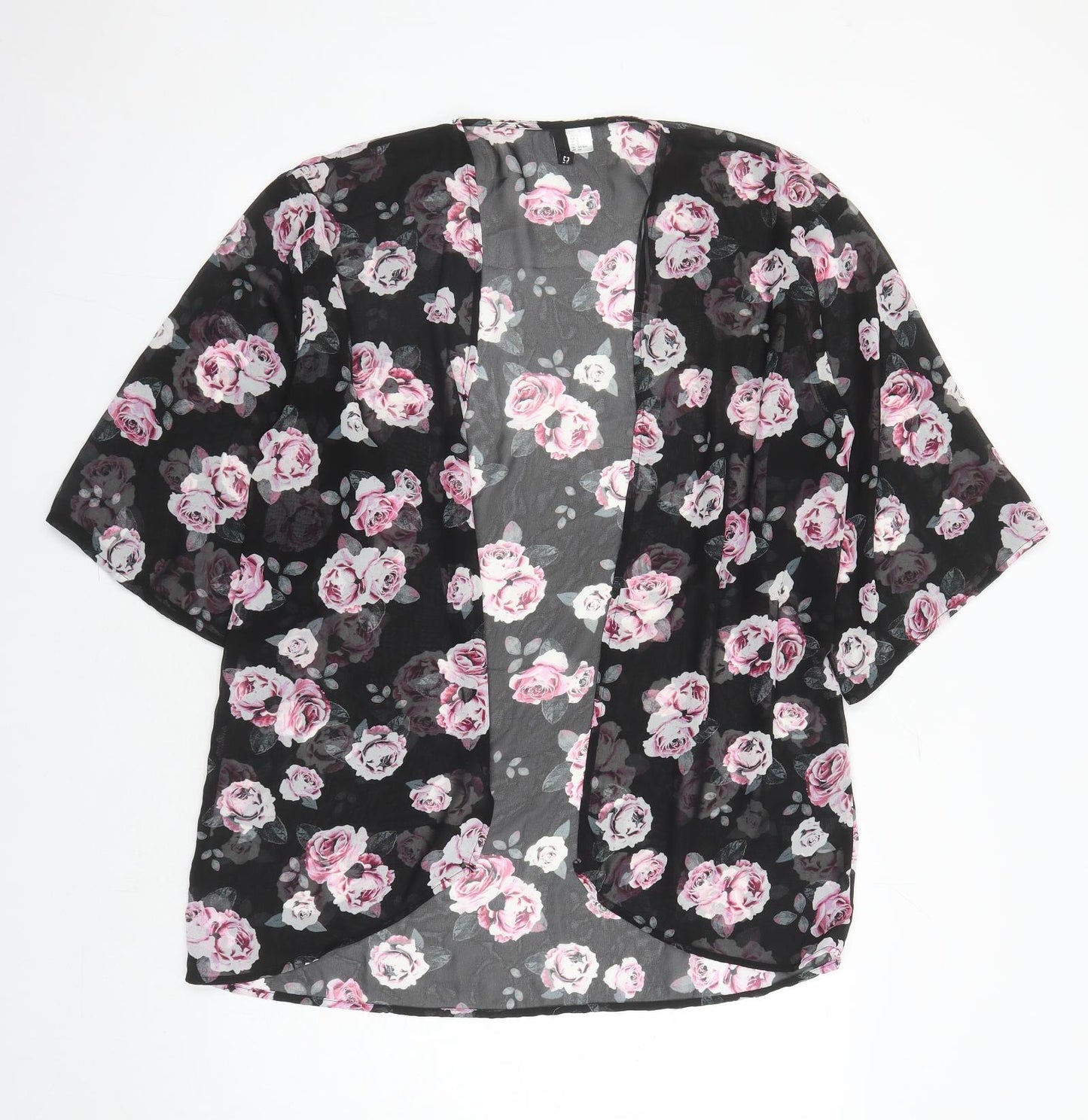 Divided by H&M Womens Black Floral Polyester Kimono Blouse Size S V-Neck