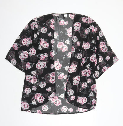 Divided by H&M Womens Black Floral Polyester Kimono Blouse Size S V-Neck