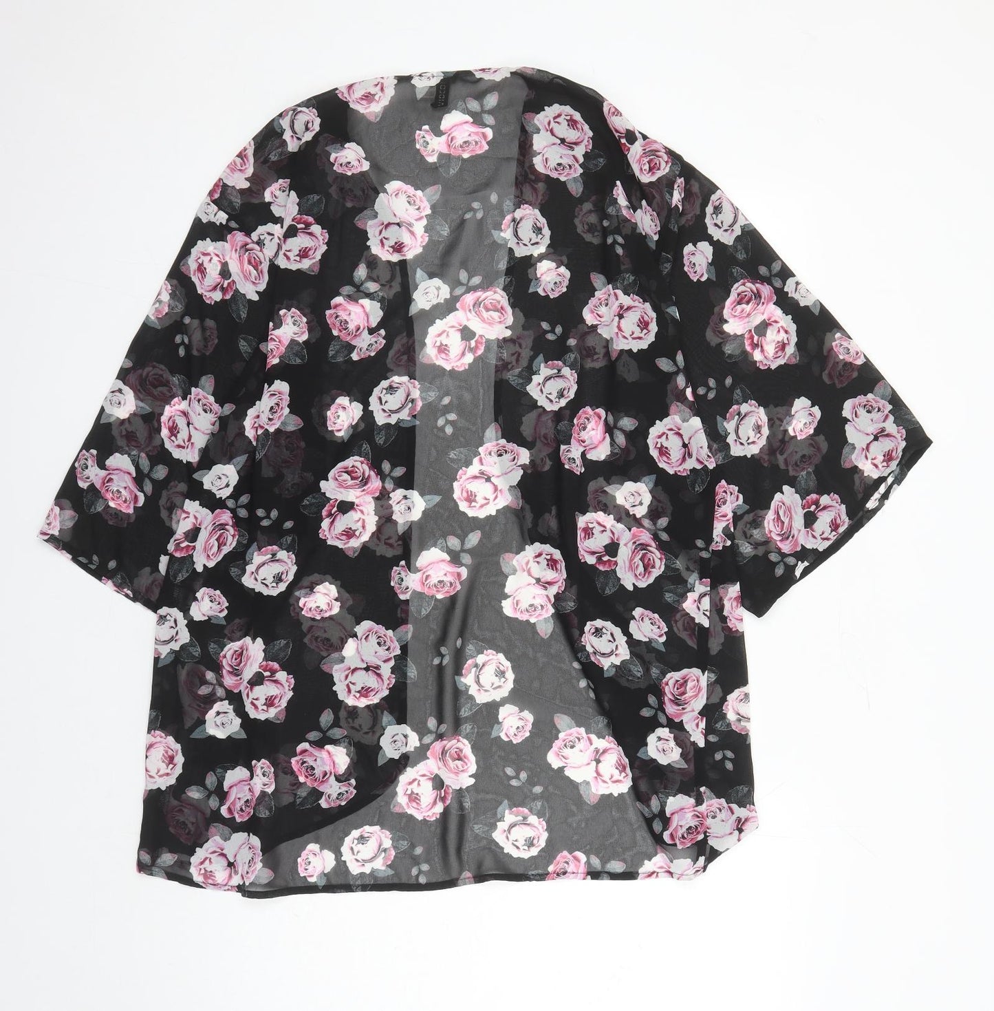 Divided by H&M Womens Black Floral Polyester Kimono Blouse Size S V-Neck