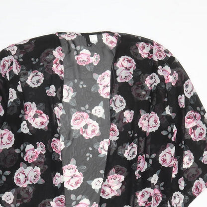 Divided by H&M Womens Black Floral Polyester Kimono Blouse Size S V-Neck