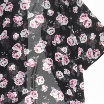 Divided by H&M Womens Black Floral Polyester Kimono Blouse Size S V-Neck