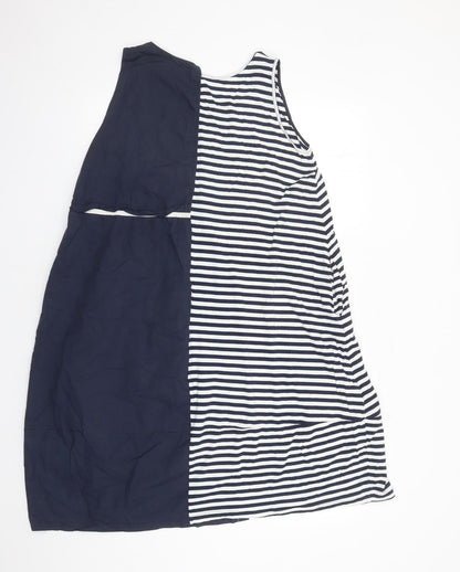 Latte Womens Blue Striped Cotton Tank Dress Size L Round Neck Pullover - Pockets