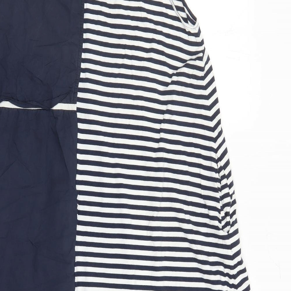 Latte Womens Blue Striped Cotton Tank Dress Size L Round Neck Pullover - Pockets
