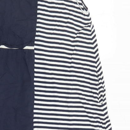 Latte Womens Blue Striped Cotton Tank Dress Size L Round Neck Pullover - Pockets