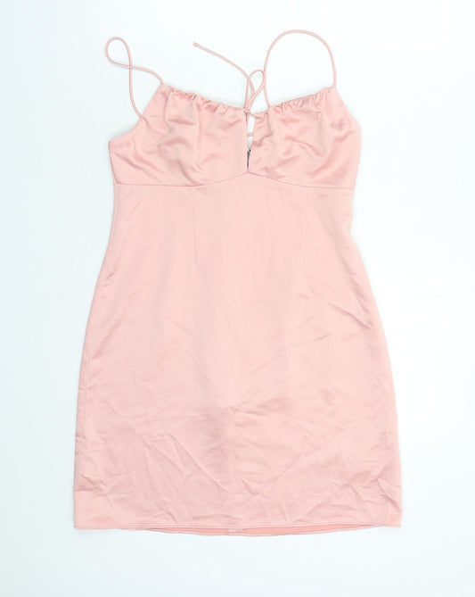 Topshop Womens Pink Polyester Slip Dress Size 12 Round Neck Zip