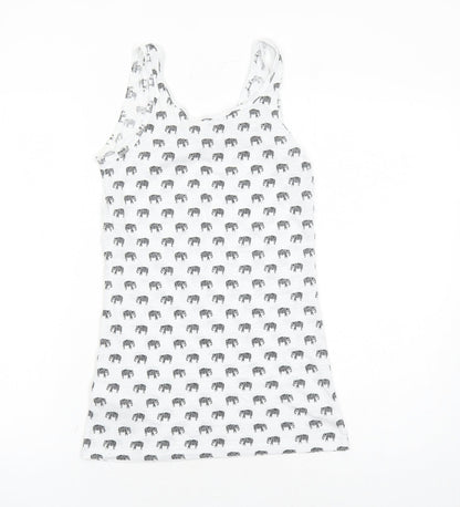 New Look Womens White Geometric Polyester Basic Tank Size 8 Round Neck - Elephant Pattern