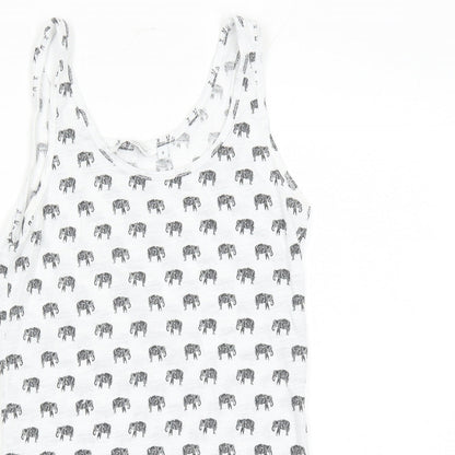 New Look Womens White Geometric Polyester Basic Tank Size 8 Round Neck - Elephant Pattern