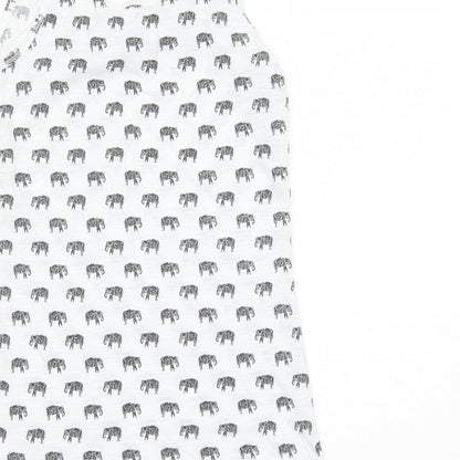 New Look Womens White Geometric Polyester Basic Tank Size 8 Round Neck - Elephant Pattern