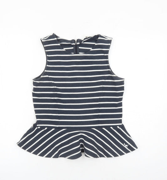 Jack Wills Womens Blue Striped Cotton Basic Tank Size 10 Round Neck - Peplum Style