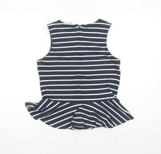 Jack Wills Womens Blue Striped Cotton Basic Tank Size 10 Round Neck - Peplum Style