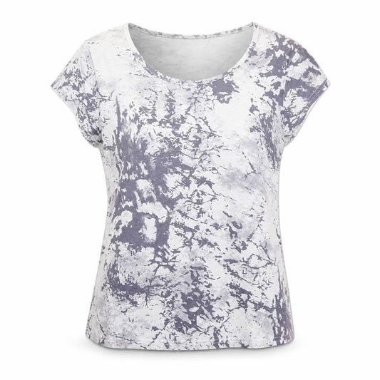 C M D Womens Grey Geometric Viscose Basic T-Shirt Size 14 Round Neck