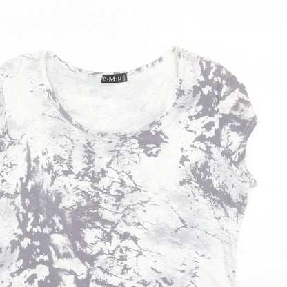 C M D Womens Grey Geometric Viscose Basic T-Shirt Size 14 Round Neck