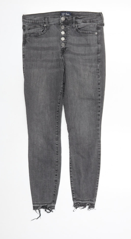 Gap Womens Grey Cotton Skinny Jeans Size 30 in L26 in Regular Button - Raw Hems