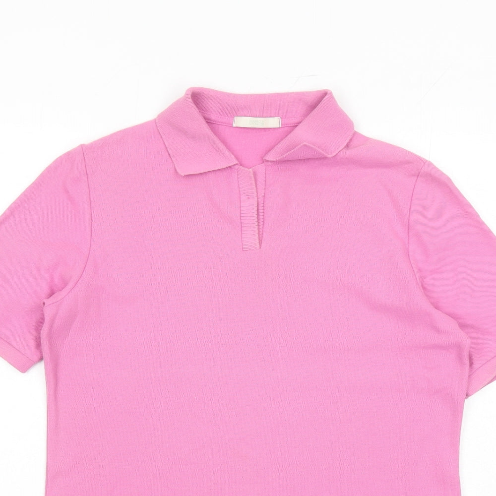 Marks and Spencer Womens Pink 100% Cotton Basic Polo Size 10 Collared
