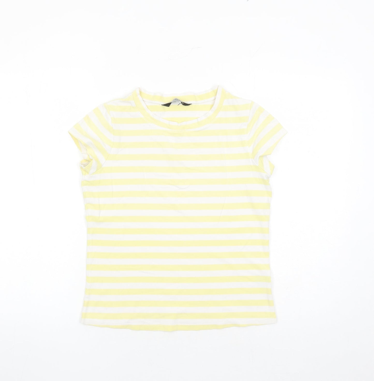 Espresso Womens Yellow Striped Cotton Basic T-Shirt Size 14 Round Neck