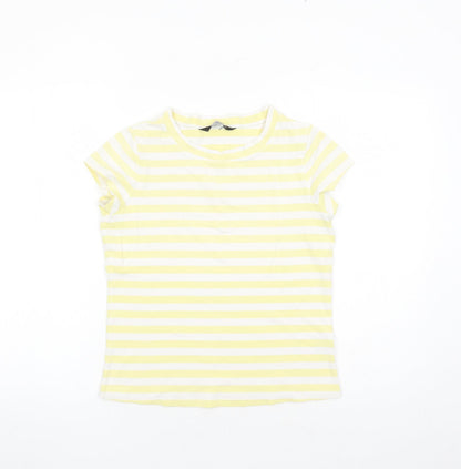 Espresso Womens Yellow Striped Cotton Basic T-Shirt Size 14 Round Neck