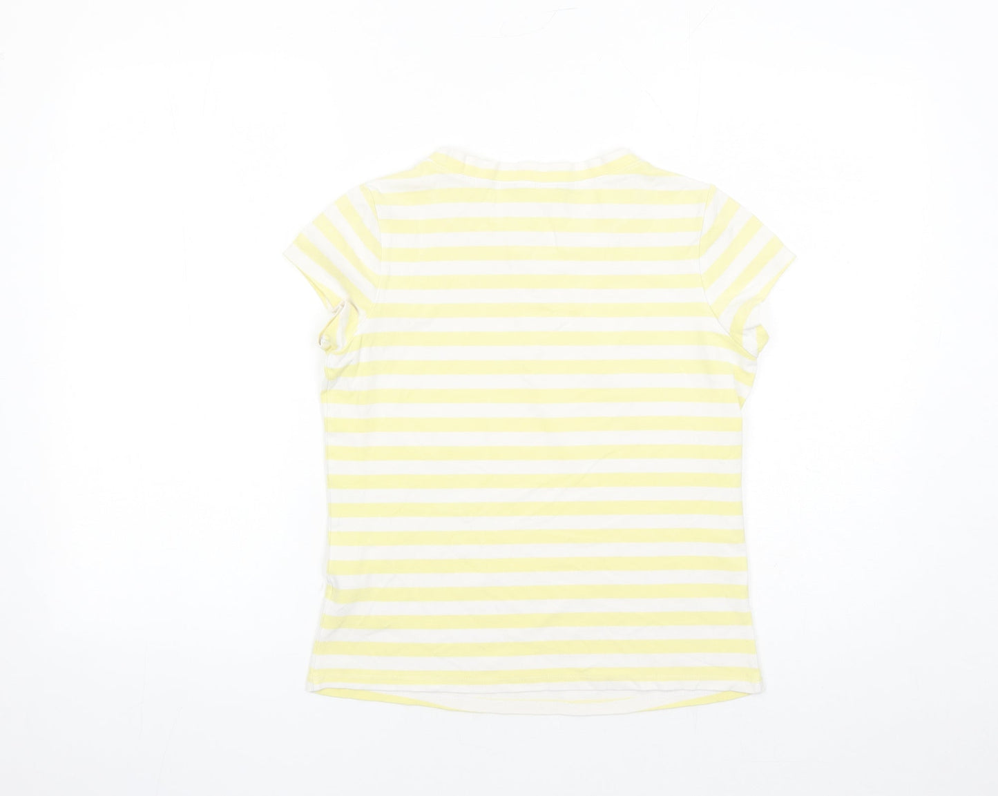 Espresso Womens Yellow Striped Cotton Basic T-Shirt Size 14 Round Neck