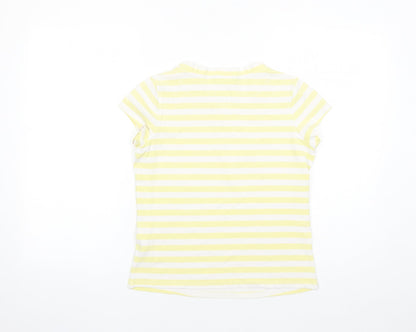 Espresso Womens Yellow Striped Cotton Basic T-Shirt Size 14 Round Neck