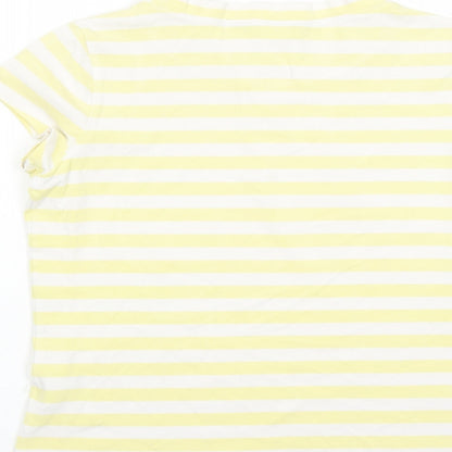 Espresso Womens Yellow Striped Cotton Basic T-Shirt Size 14 Round Neck