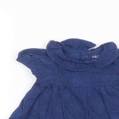 Marks and Spencer Girls Blue Cotton A-Line Size 3-6 Months Collared Button