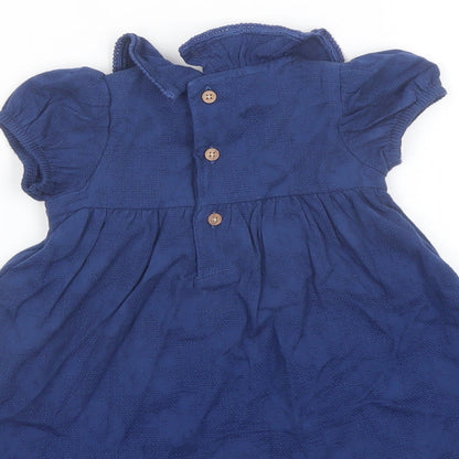 Marks and Spencer Girls Blue Cotton A-Line Size 3-6 Months Collared Button