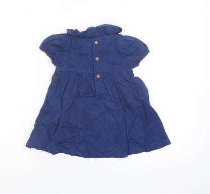 Marks and Spencer Girls Blue Cotton A-Line Size 3-6 Months Collared Button