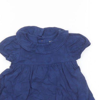 Marks and Spencer Girls Blue Cotton A-Line Size 3-6 Months Collared Button