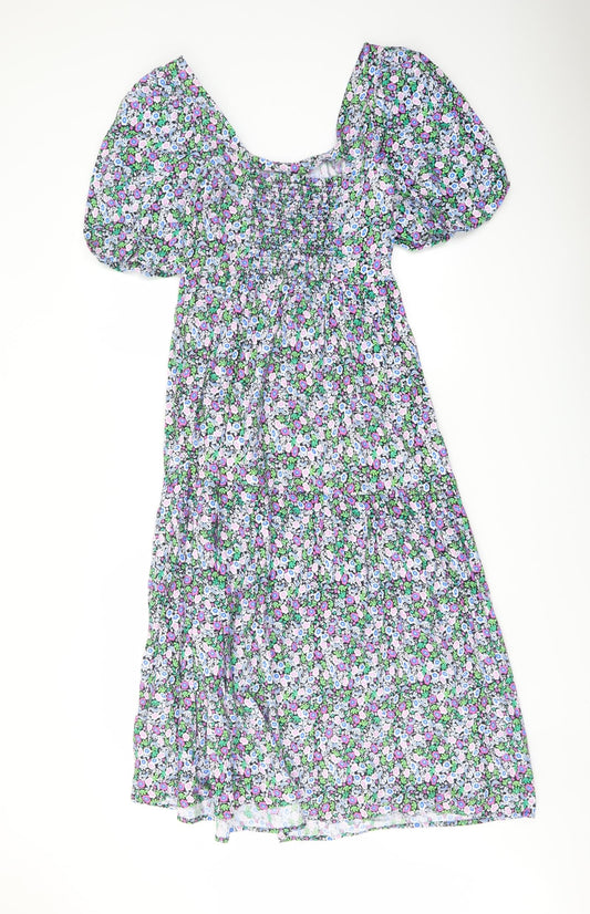 Marks and Spencer Womens Multicoloured Floral Cotton A-Line Size 8 Square Neck Pullover