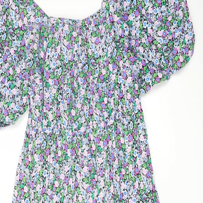 Marks and Spencer Womens Multicoloured Floral Cotton A-Line Size 8 Square Neck Pullover