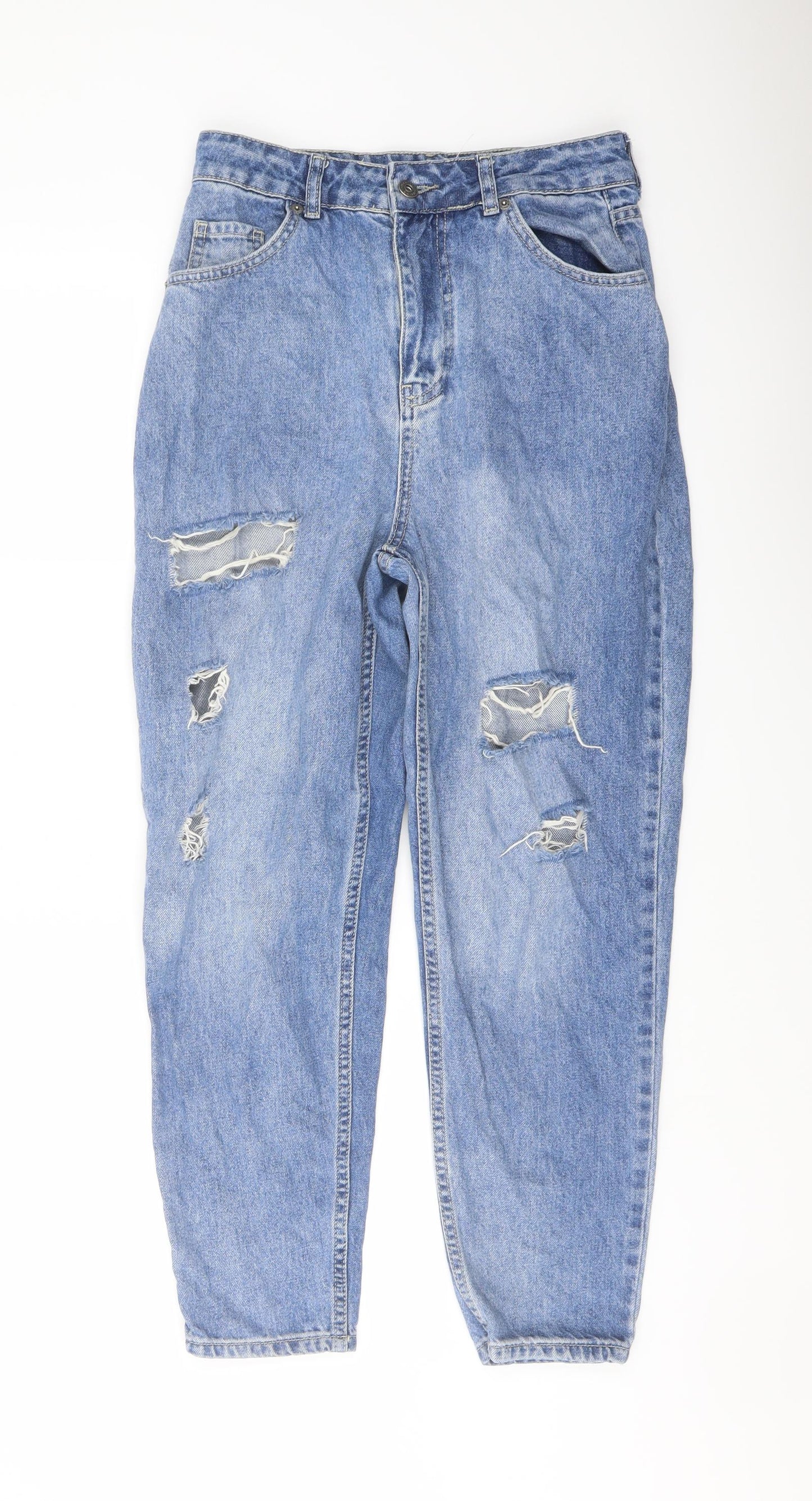 Boohoo Womens Blue Cotton Mom Jeans Size 10 L26 in Regular Button