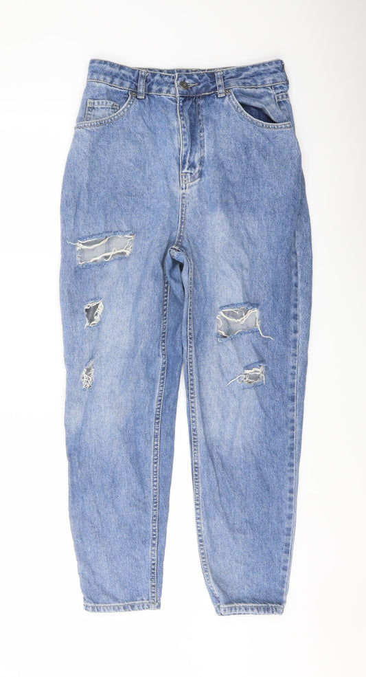 Boohoo Womens Blue Cotton Mom Jeans Size 10 L26 in Regular Button