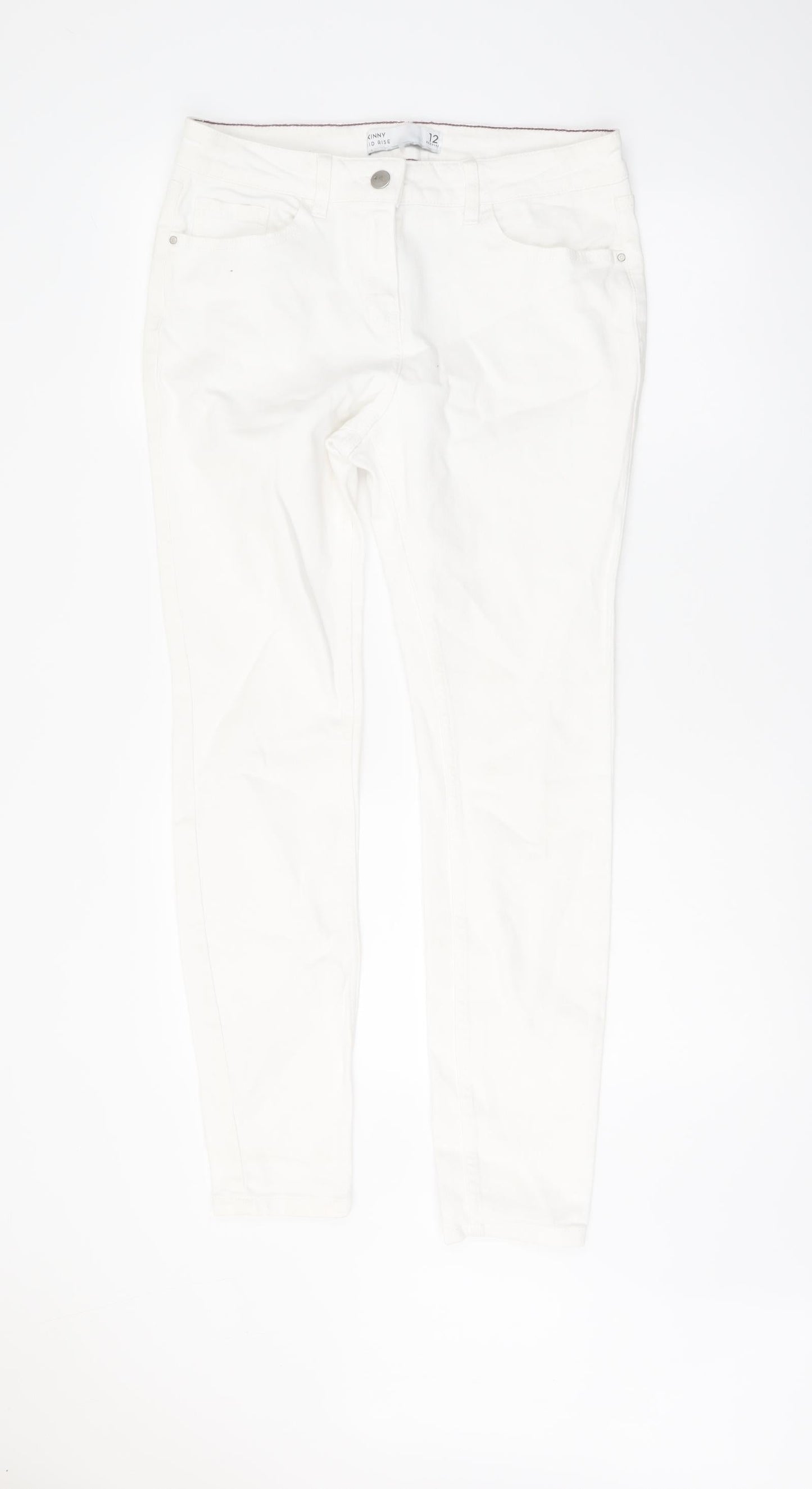 NEXT Womens White Cotton Skinny Jeans Size 12 L29 in Regular Button