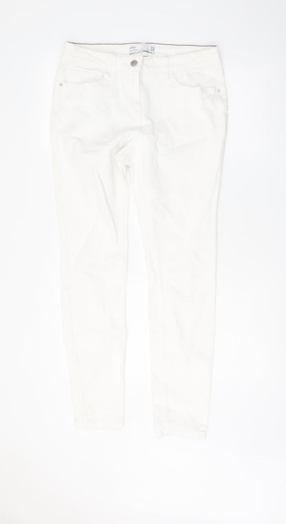 NEXT Womens White Cotton Skinny Jeans Size 12 L29 in Regular Button