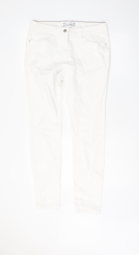 NEXT Womens White Cotton Skinny Jeans Size 12 L29 in Regular Button