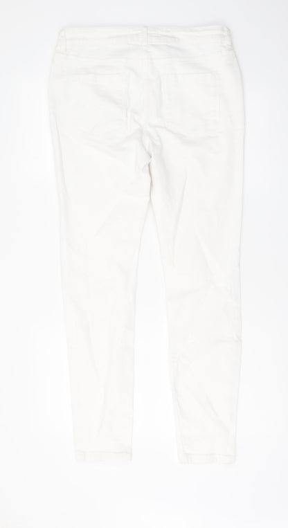 NEXT Womens White Cotton Skinny Jeans Size 12 L29 in Regular Button