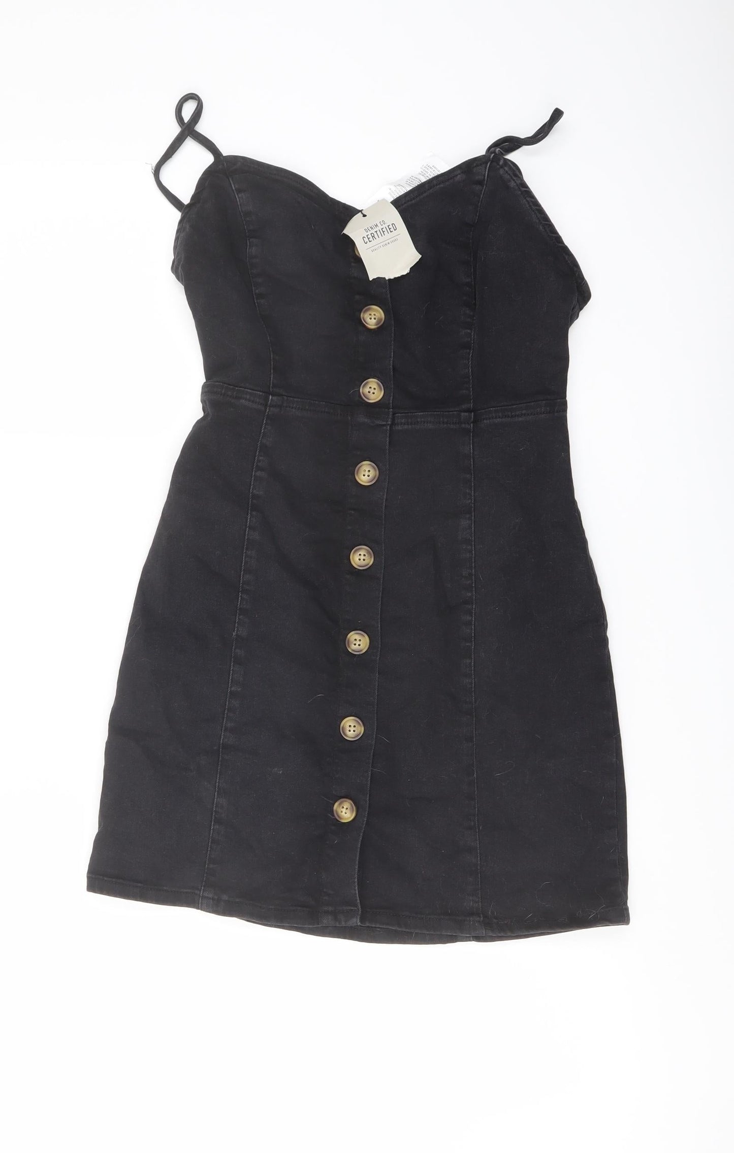 Denim & Co. Womens Grey Cotton Mini Size 8 Sweetheart Button