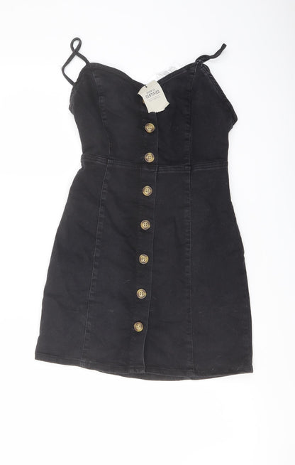 Denim & Co. Womens Grey Cotton Mini Size 8 Sweetheart Button